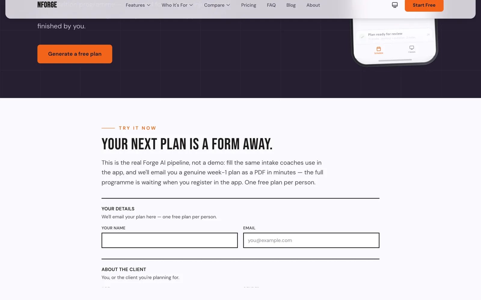 NForge Forge AI programme generation feature page